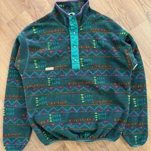 Vintage 90s Columbia Dark Green
Patterned Snap-Collar Fleece